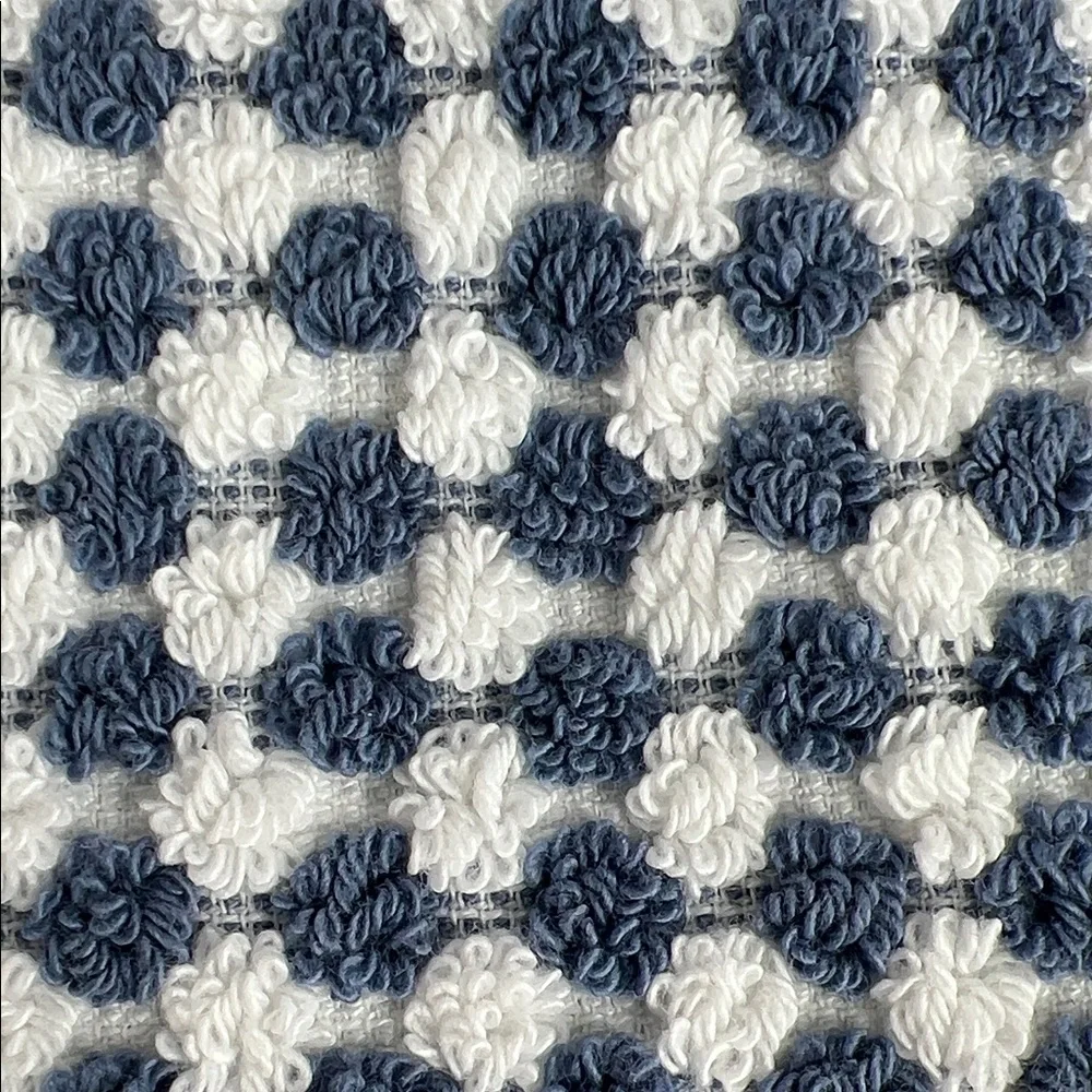 DKNY Bath Towels Blue & White Gingham Check Dots 100% Cotton Set of 2 NEW